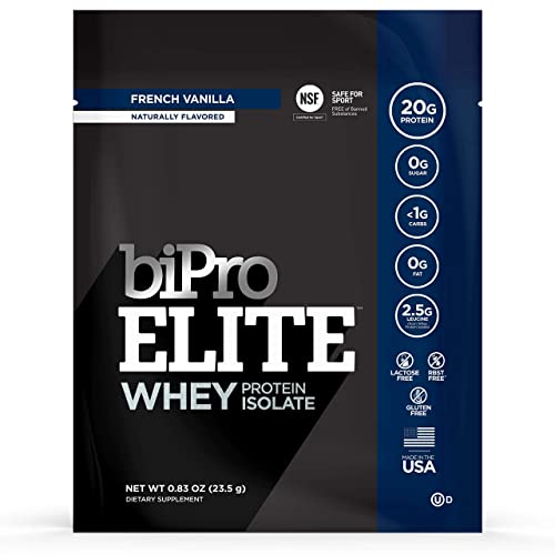 Bipro Elite To-Go 100% Whey Protein Powder Isolate For High-Intensity Fitness, French Vanilla, 12 Single-Serve Packets - Approved For Sport, Sugar Free, Suitable For Lactose Intolerance, Gluten Free #TOP1