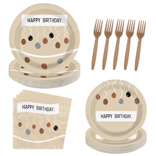 LADVCORP 96 Pcs Office Birthday Party Supplies Grey Brown Black Plates and Napkins TV-Themed Tableware Set for Husband Boyfriend Office Birthday Party Supplies Serves 24