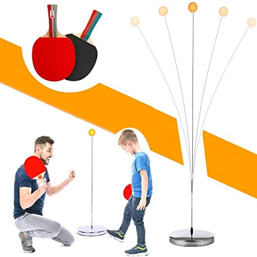 Table Tennis Trainer Ping Pong Balls Paddles Set Training Elastic Soft Shaft Equipment Trainer Practice Ball Bulk Child Kid Indoor Outdoor Play with 2 Table Tennis Paddle & 5 Ping-Pong Balls