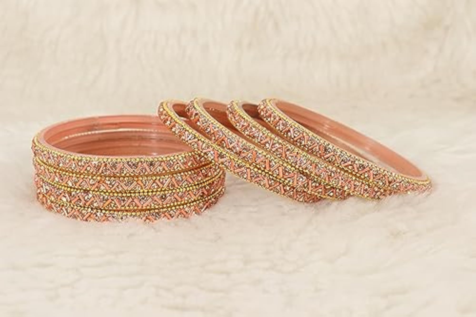 Glass Bangles Set with Zircon Gemstone Beads, Festive Gift for Her