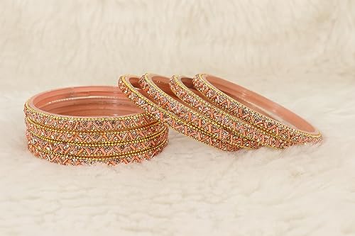 Image of NMII Glass Bangles Set For Girls and Women Studded Zircon Gemstone and Beads I women bangles I (Pack of 8)