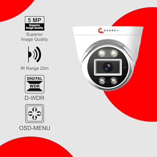 Image of Guard+ Smarthome 5MP Indoor Dome Wired CCTV Ethernet IP Camera for Home, Built in Audio, Night Vision+Star Light, Compatible with ONVIF & Cp Plus NVR, 2 Year Warranty (S-5 MP Dome IP Camera)