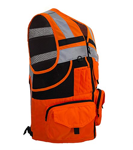 Zuja 3M Reflective Stripes Safety Vest Hi-Vis Orange Knitted Vest With 10 Pockets Bright Construction Workwear For Men And Women. (Small) #TOP1