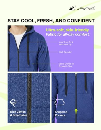 Image of AWG ALL WEATHER GEAR Hoodies for Men | Men's Solid Hooded Sweatshirt | Winter Wear | Pullover | Jackets for Men Stylish | Zipper Hooded Sweatshirt