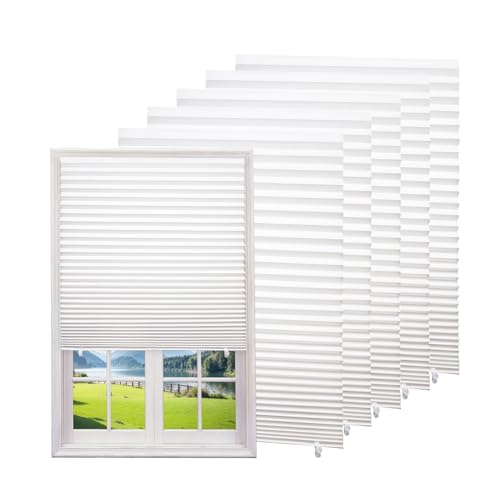 Changshade 6-Pack Temporary Light Filtering Paper Blinds for Window Cut to Size Adhesive Paper Shades Stick on Pleated Blinds No Drill Easy Install 36 W x 72 H White