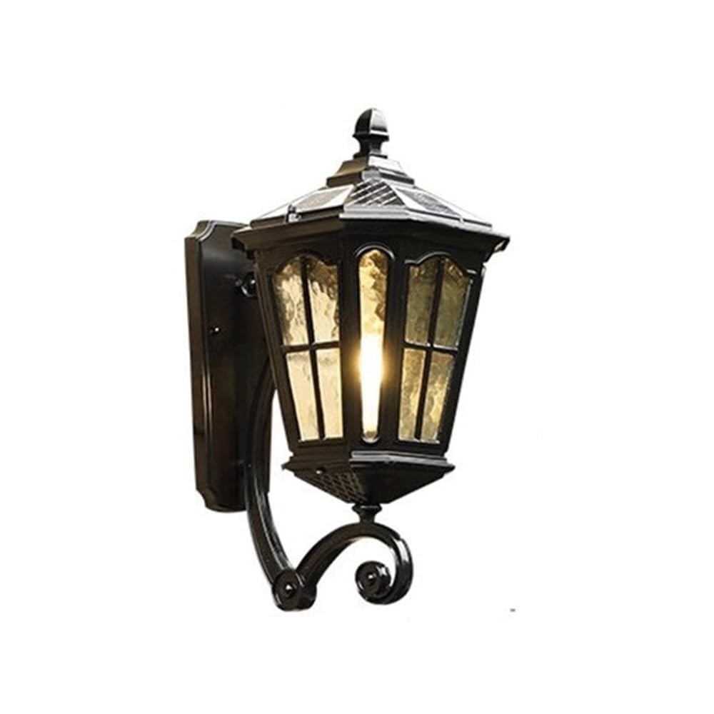OZBMA Retro Aluminum Glass Wall Light Outdoor Solar Sconce LED Dimmable Lamp for Garage Front Fence Yard Porch Aisle Hallway Staircase(39cm/15.34in)