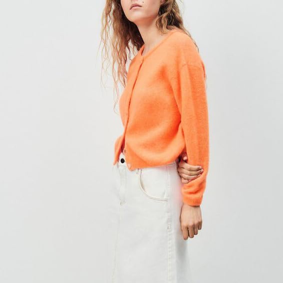 Image of Women Button Down Cardigan Long Sleeve Crewneck Sweater Vintage Lightweight Knit Jacket Fall Going Out Top