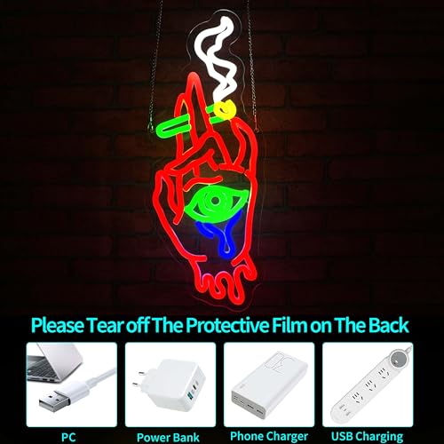 Image of Hand Eyes Neon Sign, JGHTURIE Bar Neon Signs for Wall Decor Red Light Up Sign USB Powered Led Signs for Man Cave Game Room Boys Beer Decoration