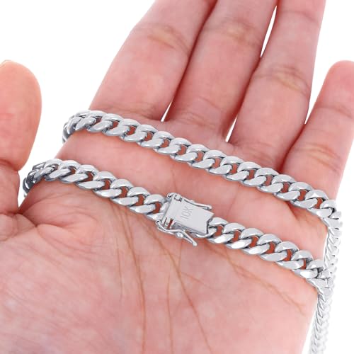 Nuragold 10K Real White Gold Miami Cuban Link Chain Necklace 16"-30" (3mm-9mm) Italian Jewelry for Men & Women4