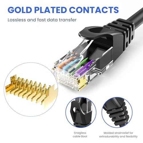 Cat 6 Ethernet Cable 200 ft, 10Gbps High Speed Ethernet Cable, Outdoor&Indoor Rj45 Cat6 Cable Internet Cable for Computer, Router, Modem, PS4/5, Xbox, Gaming- Black