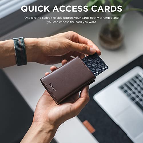 Image of VULKIT Card Holder Wallet with Coin Pocket Magnetic Closure Pop Up Cards With ID Window Leather Wallet for Cash & Credit Cards, Top Grain Cowhide - Espresso, Medium, Minimalist