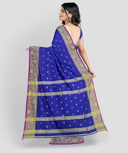 Image of Women's Traditional Handloom Zari Work Lata Border Cotton Silk Saree With Blous Piece