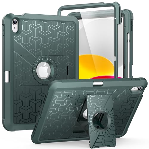 MoKo for iPad (A16) 11th/10th Generation Case 2025/2022, Heavy Duty Shockproof Dual Layer Full Body Protective Cover, Built-in Screen Protector and Kickstand for iPad 11/10.9 Inch,Midnight Green