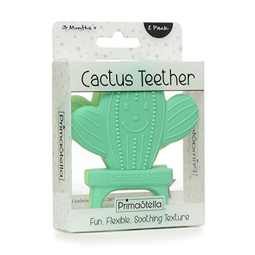 Primastella Silicone Cactus Teethers For Infants, Babies And Toddlers - Safety Tested - Bpa Free - Cute, Soothing, Easy To Hold - Baby Teether Toy Set Of 2 - Green & Neo Mint #TOP3