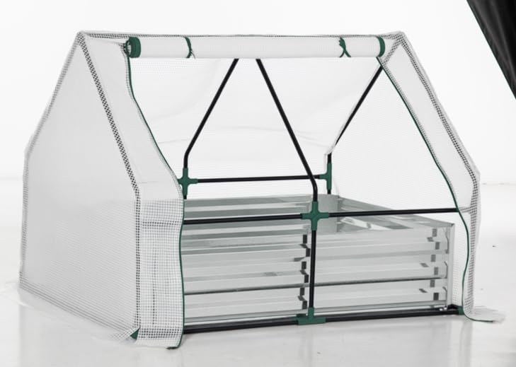 Outsunny Huerto Urbano con Invernadero Invernadero de Exterior 127x95x92 cm Tipo Caseta con Arriate de Acero Interior Ventana Enrollable y Cubierta de PE 140 g/m² para Cultivos Plantas Flores Blanco