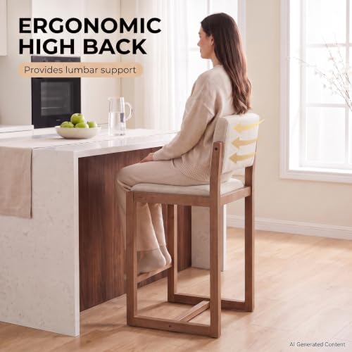 Image of Ya-Home 26 inch Bar Stools Set of 4, Linen Upholstered Counter Height Bar Stool