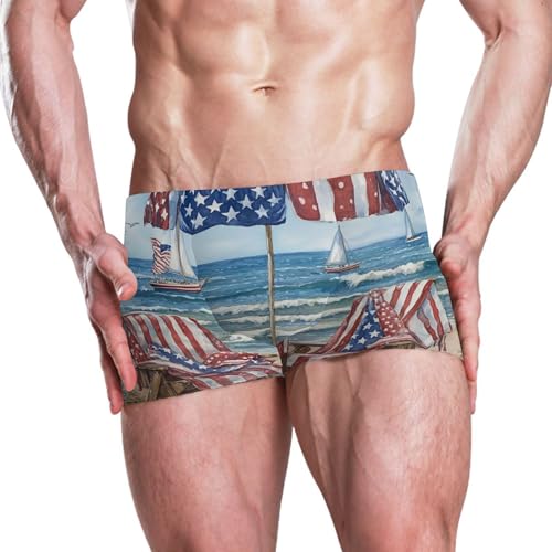 July 4th Independence Day American Flag Beach Mens Swim Trunk Swimwear Swim Brief Square Leg Board Short S S04071242