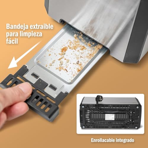 Miniatura 5 de Tostadora Digital Easy Toast Pro Con Auto Lift, Pantalla Táctil, 6 Niveles De Tostado, 6 Programas De Pan, Función Descongelar Y Recalentar, 2 Ranuras Anchas, Acero Inoxidable