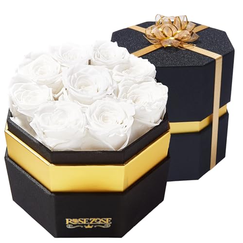 RoseZose Preserved Rose Box Birthday Gifts for Women Girlfriend Forever-Rose Gifts for Mom Mothers Day and Valentines Day Flowers for Delivery Prime White Rose
