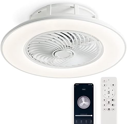 YANASO Ceiling Fan with Light Modern Bladeless Ceiling Fan with Remote Control Smart LED Dimmable Lighting Indoor Low Profile Ceiling Fan Flush Mount (White)