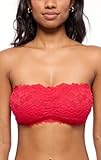 Women's Amber Bandeau Bra with Adjustable Straps, Unpadded & Unlined Wireless Tube Top Bralette, Everyday Lingerie (Small, Red/Orchid)