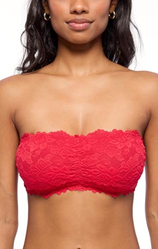 JENNY JEN Amber Women's Bandeau Lace Bra, X-Large, Red