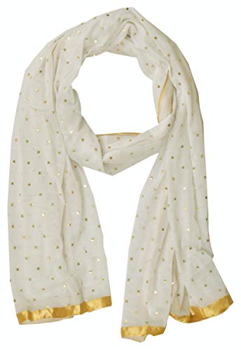 Image of YOUTHQUAKE Women's Golden Printed Chiffon Dupatta With Four Side Golden Lace