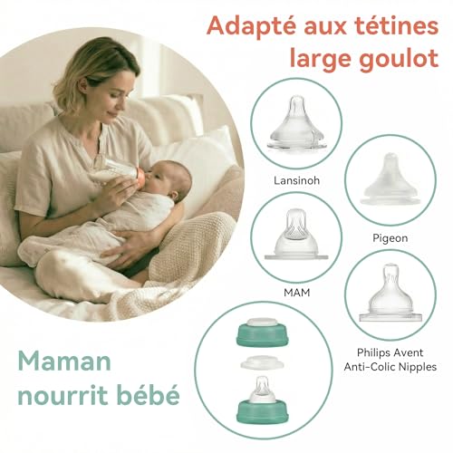 4 pour Biberons de Stockage de Lait Maternel 300ml Lot de Refroidisseur Portable Momcozy 650ml – Anti-Fuite Col Large pour Pompage et Collecte Compatibles Spectra S1 S2 9Plus SG Motif Luna (Vert) – vue 4