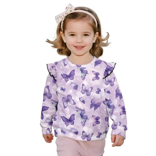 Sweatshirts for Girls Crewneck Ruffle Shoulder Long Sleeve Kids Pullover Sweatshirt Loose Casual Fashion Tops Shirt