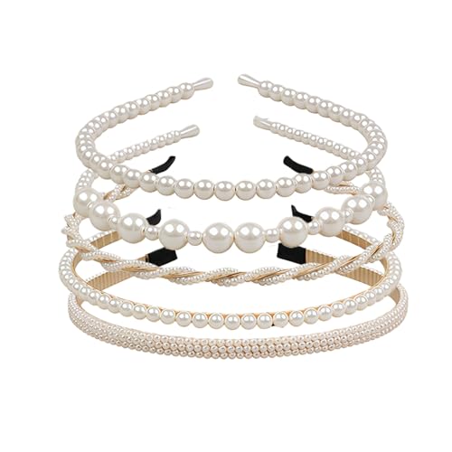 Xanthelle Diademas para Damas, 5 Piezas Diadema Tradicional, Adorno de Pelo para Novia Elegante Blanco, Accesorios de Pelo para Boda, Diadema de Perlas para Boda y Fiesta