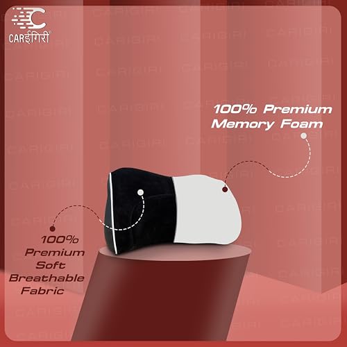 Image of Carigiri NeckXpert Car Neck Rest Pillow|1 Year Warranty|Memory Foam Neck Pillow| Seat Headrest Cushion| Car Neck Pillow for Neck Pain Relief in Office,Driving(Black,White Hemming,Pack of 1)