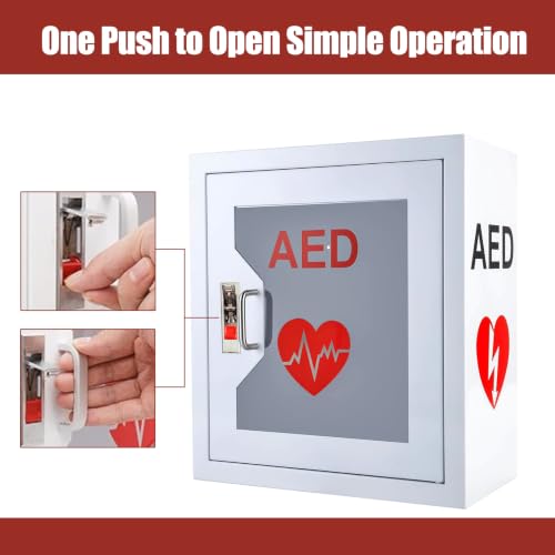 Image of AED Cabinet Wall Mount Storage Cabinet 14.2 x 7.1 x 15.7 Inches Industrial Grade Steel Metal Plate See Through Window Wall Mounted Fits Most Brands of AED Defibrillators
