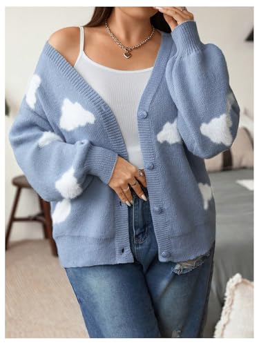 SOLY HUX Women's Plus Size Cardigan Sweater Cloud Graphic Button Down V Neck Long Sleeve Knit Loose Cardigans3