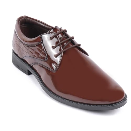 Image of FAUSTO Men's Patent Leather Party Formal Embossed Office Lace Up Derby Shoes|Classic Comfort Shoes