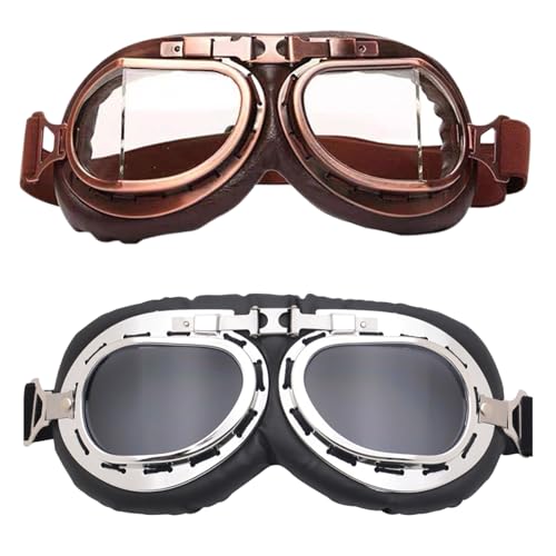 UJBVCX 2PCS Goggles Helmet, Retro Motocross Goggles, Aviator Goggles, Motorcycle GogglesS, Protective Glasses Goggless Windproof for Outdoor Sports