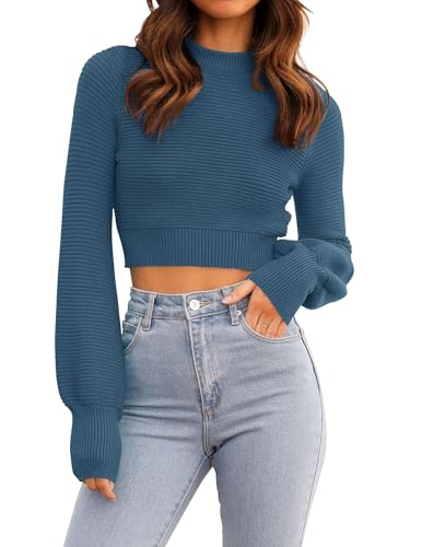 Image of ZESICA Women's Fall Mock Neck Long Sleeve Cropped Sweaters | Soft Ribbed Knit Pullover, Work Office, Business Casual, 2026 Winter Transition Clothing, Warm Comfy, Going Out Outfits