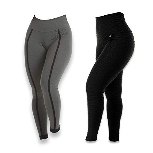Kit 2 Calças Legging Feminina Bubble Preta/Kaya Cinza com preto