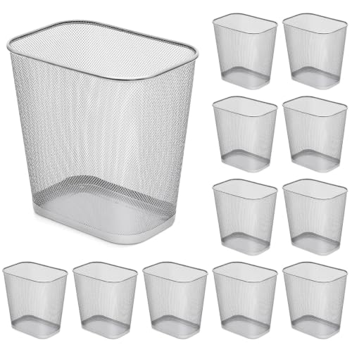 Image of Nuanchu 12 Pcs Sliver Mesh Trash Cans Bulk, 4 Gallon Metal Wastebaskets | Rectangular Open Top Mesh Waste Baskets, Under Desk Trash Cans for Office Bedroom, Bathroom, Kitchen, 11.7 x 8.5 x 11.8 Inch