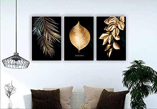 Image of SAF paintings Set of 3 Golden Leaf MDF Self Adhessive UV Textured Painting 27 Inch X 12 Inch(Each Painting Size 12 Inch X 9 Inch) PHC30169