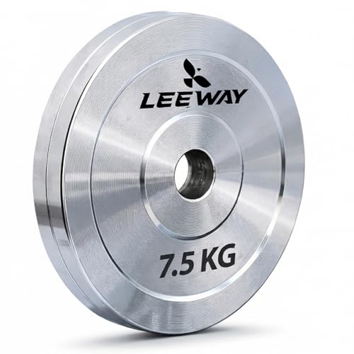 Image of Leeway Calibrated Steel Weight Plates (7.5kg x 2) | 51mm Olympic Barbell Plates for Home Gym & Powerlifting | Solid Steel Construction | Gym Weights for Strength Training & Workouts (Chrome, 7.5kg)