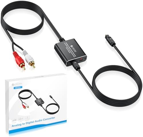 eSynic Portable RCA to Optical Audio Converter [RCA Input to Optical Output -Not Bi-Directional]Aluminum Alloy Analog to Digital Audio Converter 2.1M/7ft [Only For PCM Audio]for CD Player to Soundbar