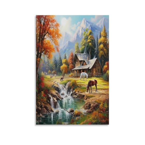 Toile sérénité alpine peinture moderne paysage montagne décoration couloir