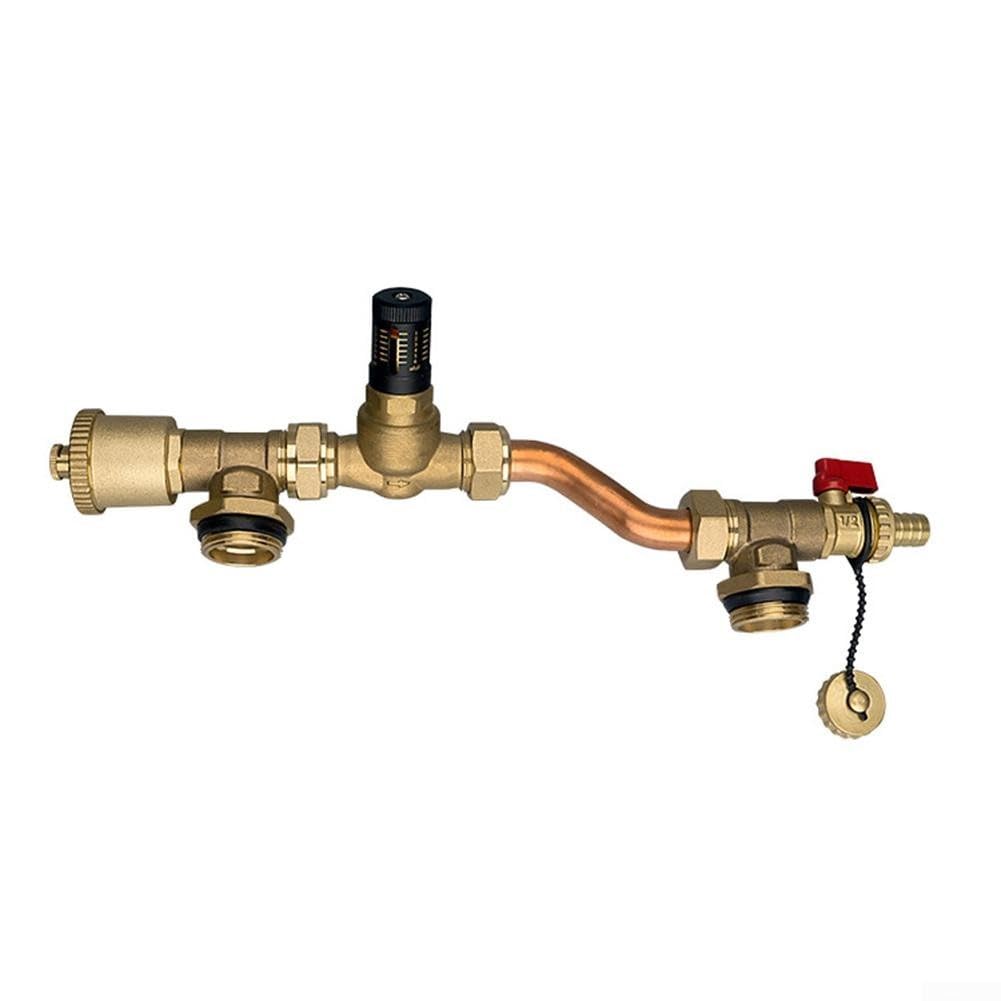 Valvola di bypass in ottone per tubo di pressione differenziale per collettore di riscaldamento a pavimento, distanza centrale 210 mm, display quadrante visibilità a 360° (ottone)