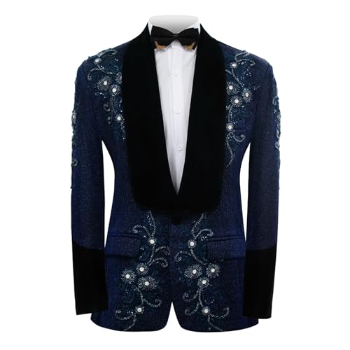 Men's Tuxedo Blazer with Clear Rhinestones Black Shawl Lapel Glitter Material for Wedding