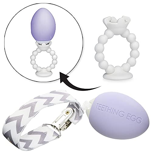 Image of The Teething Egg and Grippie Ring - Baby Development Toys, Teether for 3, 4, 6, 12 Up to 18 Months Old Boy or Girl, Sensory Toys, A Baby Registry Must Have, Lavender