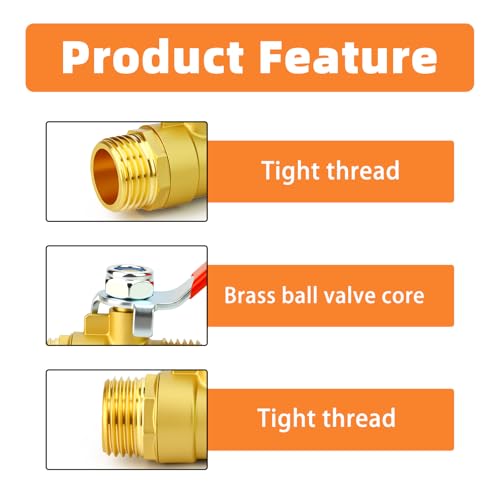 Image of GASHER 3PCS 1 /2 Inch Brass Mini Ball Valve, Shut Off Valve, 1 /2 Inch MNPT Thread Pipe Fitting