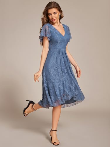 Image of Ever-Pretty Women's V Neck Short Sleeves Lace A Line Hi-Lo Midi Semi Formal Dress 02489