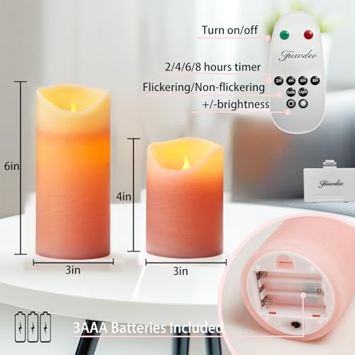 Flameless LED Candles with Remote Control and Timer,Flickering Candles Unscented Real Wax with Rustic Texture,Suitable for Home,Valentine's Day,Wedding or Christmas,Battery Powered, 4PK (Pink) - Image 8