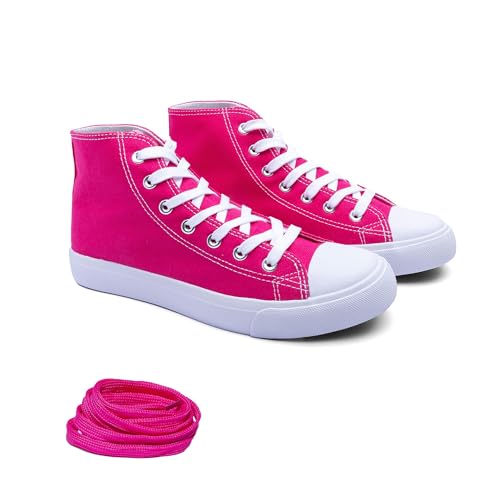 Image of Women's High-Top Canvas Sneakers - Classic Lace-Up Casual Shoes with Extra Shoelaces - Comfortable, Stylish, and Durable