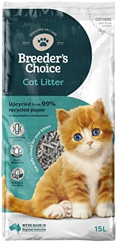 Breeders Choice 99 percent Recycled Paper Cat Litter 15 Litre